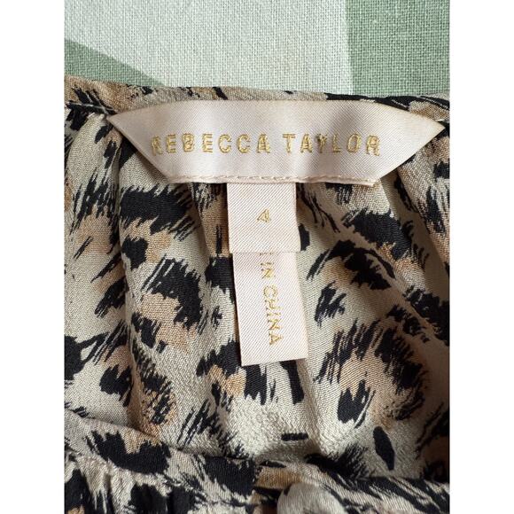 Rebecca Taylor Leopard Print 100% Silk V-Neck Blouse Size 4 - Picture 7 of 9